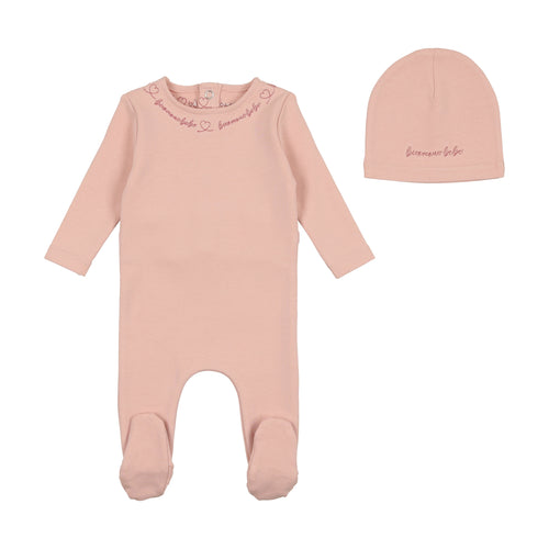 Bee and Dee Script Cotton Footie and Beanie - Rose