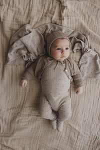 Lil Legs Printed Pointelle Wrap Footie, Bonnet & Blanket - Taupe