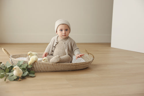 Lil Legs Chunky Knit Cardigan & Beanie - Natural/Taupe