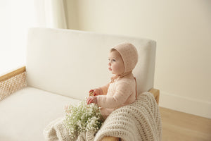 Lil Legs Linear Printed Footie & Bonnet - Shell Pink