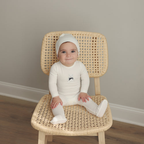 Lil Legs Embroidered Footie and Beanie - White Bear