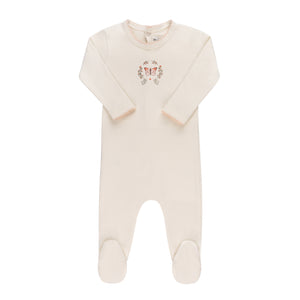 Ely's & Co. Garden Floral Center Collection Footie & Beanie - Ivory Girl