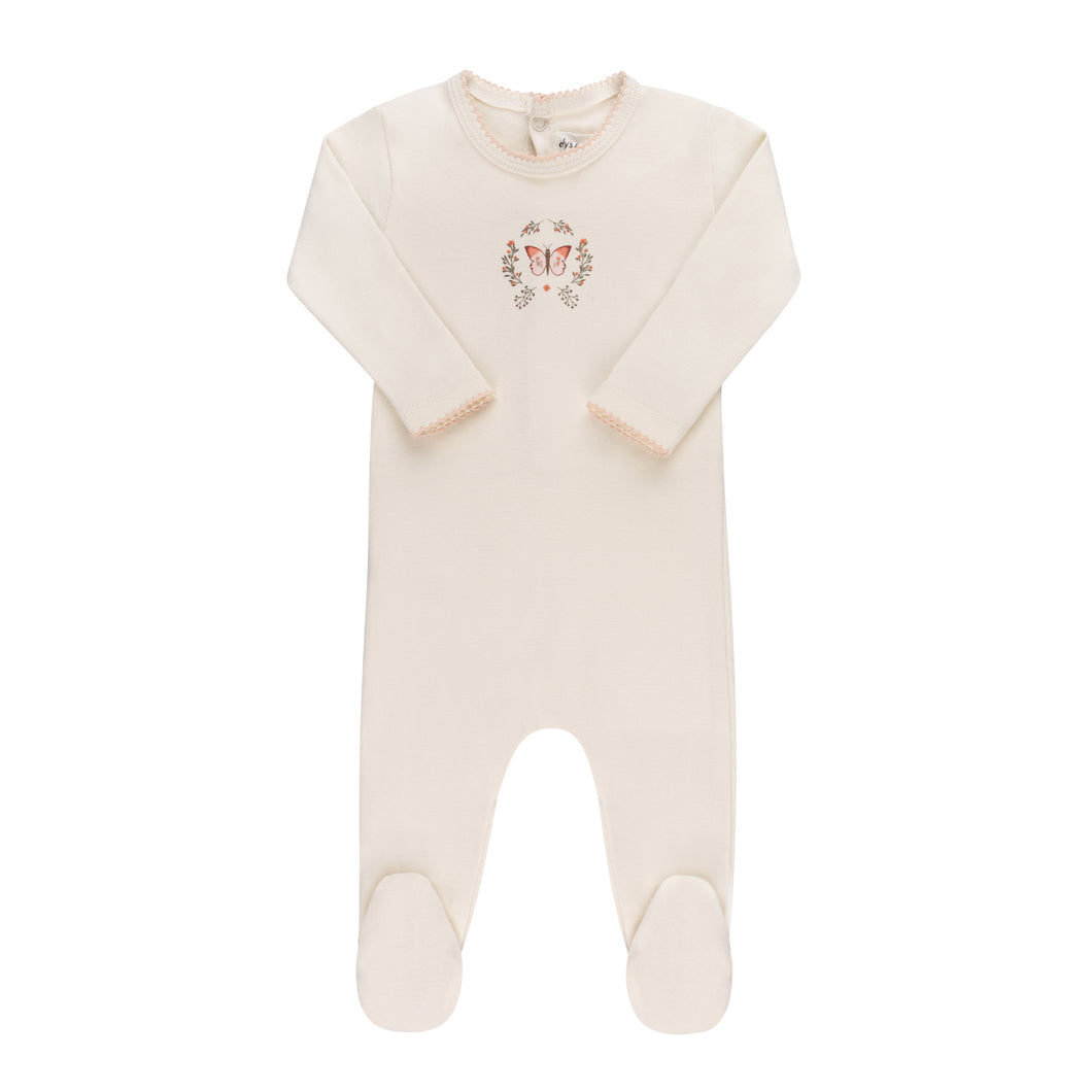Ely's & Co. Garden Floral Center Collection Footie & Beanie - Ivory Girl