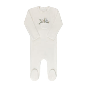 Ely's & Co. Velour Pocket Full of Flowers Footie, Beanie & Blanket - Ivory/Blue