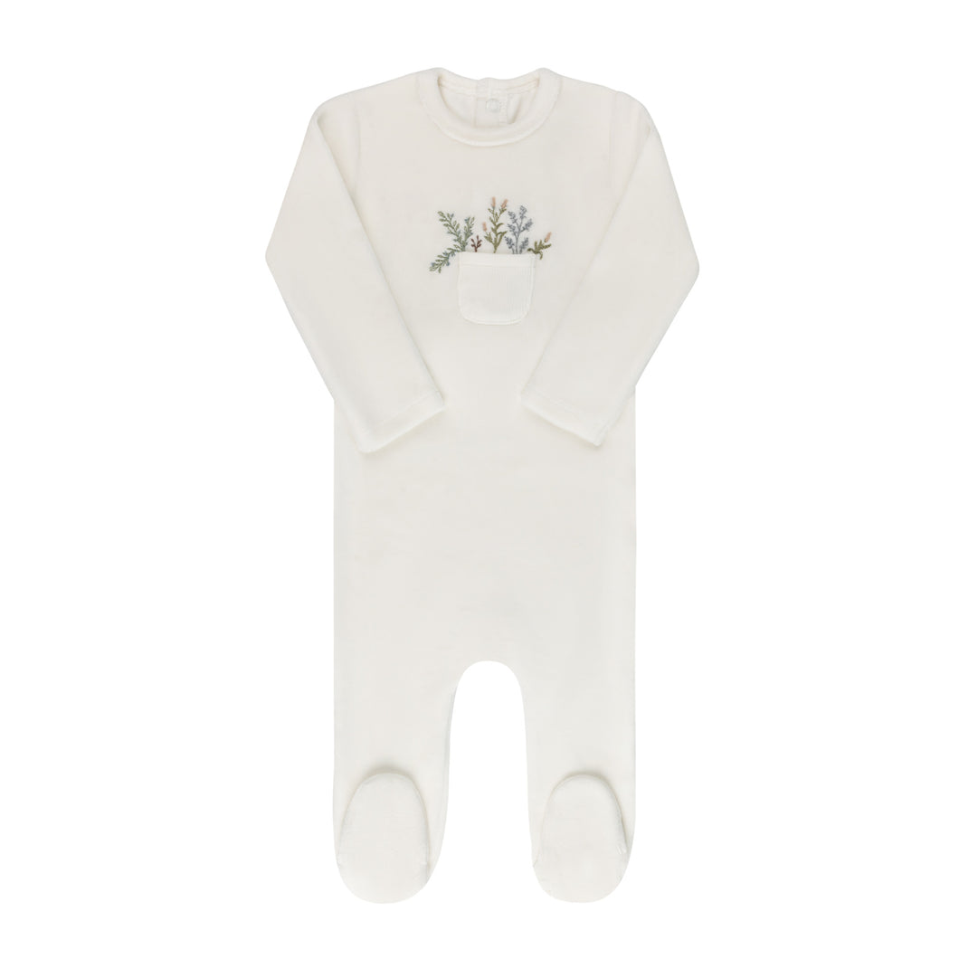 Ely's & Co. Velour Pocket Full of Flowers Footie & Beanie - Ivory/Blue