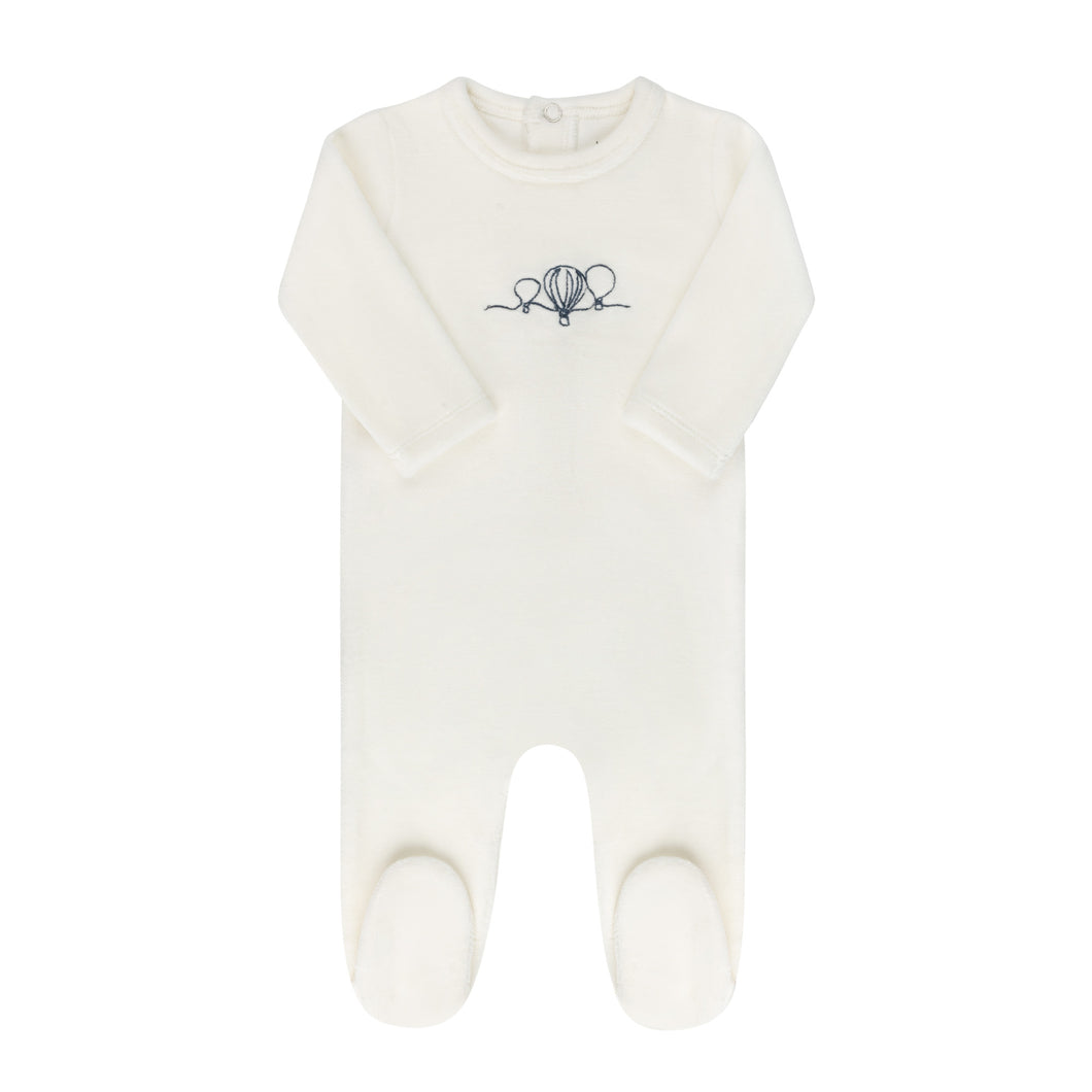 Ely's & Co. Velour Hot Air Balloon Footie - Ivory/Blue