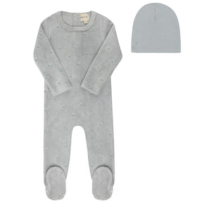 Ely's & Co Velour Embroidered Floral Footie & Beanie - Blue