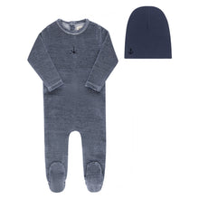 Load image into Gallery viewer, Ely&#39;s &amp; Co Velour Stripe Footie &amp; Beanie - Dark Blue