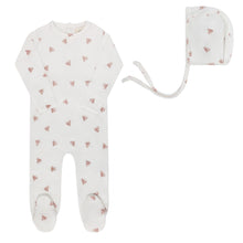 Load image into Gallery viewer, Ely&#39;s &amp; Co Velour Leaf Pattern Footie &amp; Bonnet - Ivory Girl