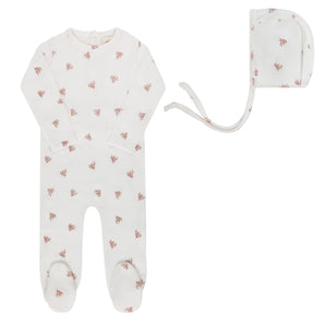 Ely's & Co Velour Leaf Pattern Footie & Bonnet - Ivory Girl