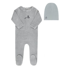 Load image into Gallery viewer, Ely&#39;s &amp; Co Velour Stripe Footie &amp; Beanie - Light Blue