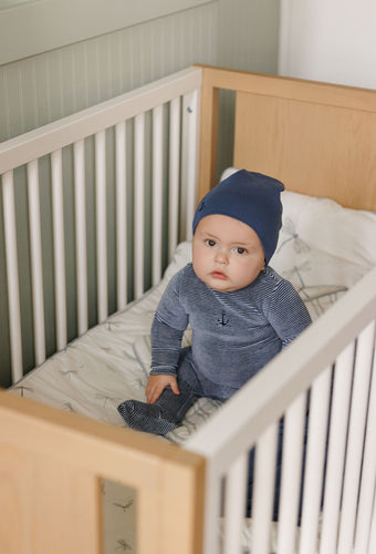 Ely's & Co Velour Stripe Footie & Beanie - Dark Blue