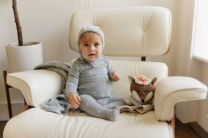 Ely's & Co Velour Leaf Pattern Footie & Bonnet - Blue