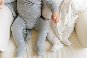 Ely's & Co Velour Leaf Pattern Footie & Bonnet - Ivory Boy