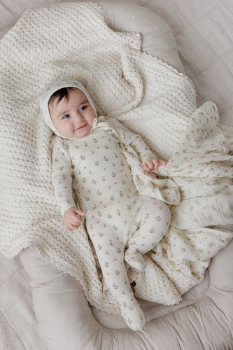 Ely's & Co. Garden Floral Print Collection Footie & Bonnet - Ivory Girl