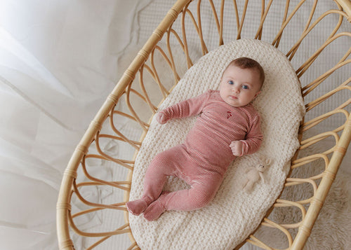 Ely's & Co Velour Stripe Footie & Beanie - Dark Pink