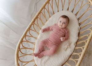 Ely's & Co Velour Stripe Footie & Beanie - Dark Pink