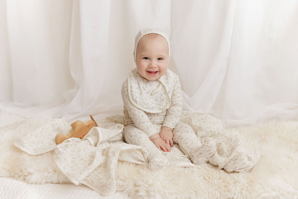 Ely's & Co Vine Collection Footie & Bonnet - Ivory Sage