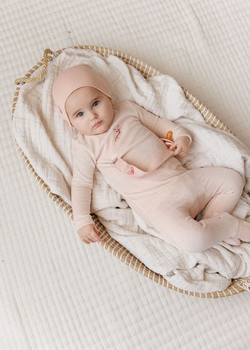 Ely's & Co Velour Stripe Footie & Beanie - Light Pink