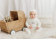 Load image into Gallery viewer, Aurora Velour Bicycle Footie &amp; Bonnet - Ivory/Boy