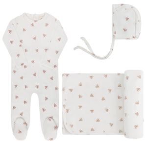 Ely's & Co Velour Leaf Pattern 3 Pc Set - Ivory Girl