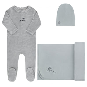 Ely's & Co Velour Stripe 3 Pc Set - Light Blue