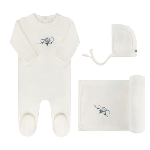 Ely's & Co. Velour Hot Air Balloon Footie, Bonnet & Blanket - Ivory