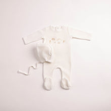 Load image into Gallery viewer, Bee and Dee All Things Baby Velour Footie &amp; Bonnet - Chalk White Boys