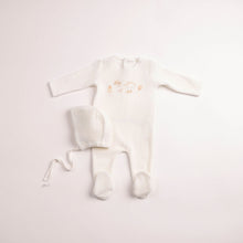 Load image into Gallery viewer, Bee and Dee All Things Baby Velour Footie &amp; Bonnet - Chalk White Girls
