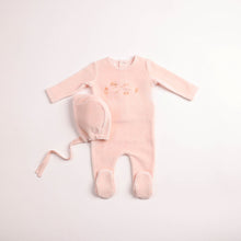Load image into Gallery viewer, Bee and Dee All Things Baby Velour Footie &amp; Bonnet - Sand Pink