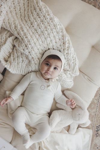 Lil Legs Emblem Embroidered 3 Pc Set - Cream/Pink