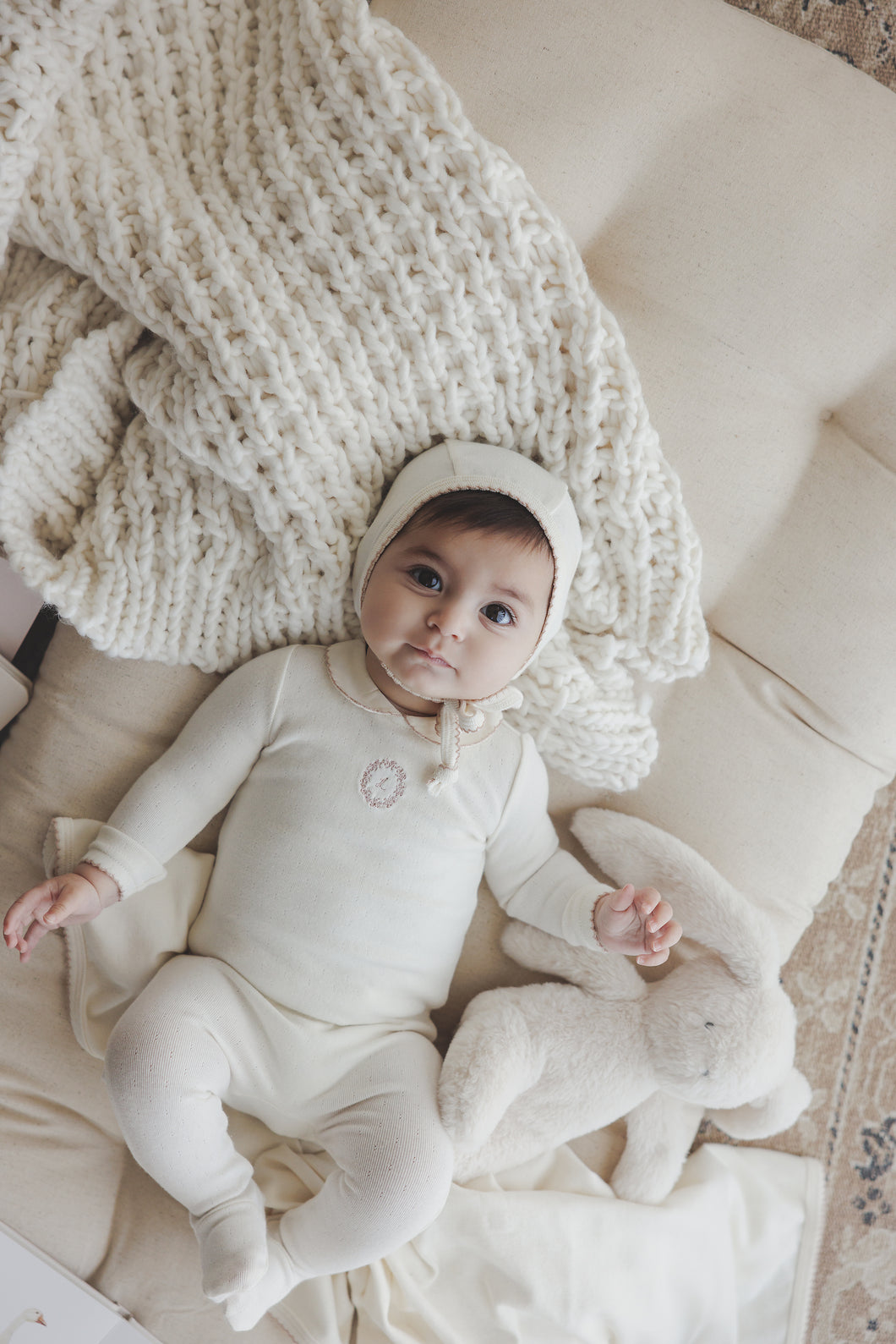 Lil Legs Emblem Embroidered 3 Pc Set - Cream/Pink