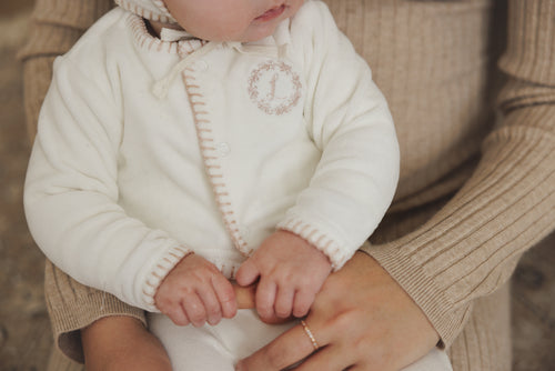 Lil Legs Velour Cardi Layette Set - Cream/Oat