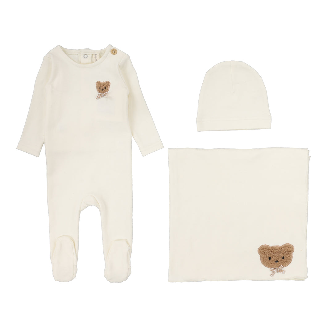 Lil Legs Bear Applique 3 Pc Set - Cream