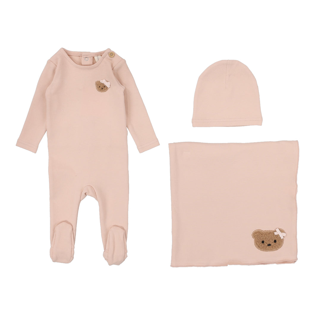 Lil Legs Bear Applique 3 Pc Set - Dusty Pink