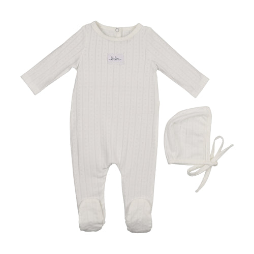 Maniere Bebe Pointelle Footie & Bonnet - Ivory