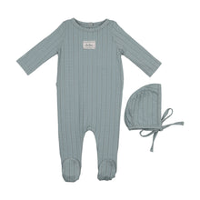 Load image into Gallery viewer, Maniere Bebe Pointelle Footie &amp; Bonnet - Blue