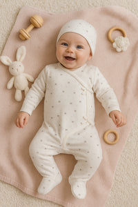 Maniere Bow Wrap Footie and Beanie - Off White