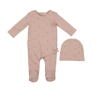 Maniere Bow Wrap Footie and Beanie - Dusty Mauve