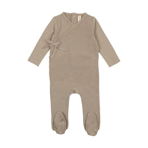 Lil Legs Brushed Cotton Wrapover Footie and Beanie - Taupe