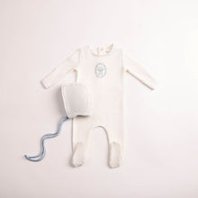Load image into Gallery viewer, Bee and Dee Butterfly Motif Footie &amp; Bonnet - Chalk White Boys