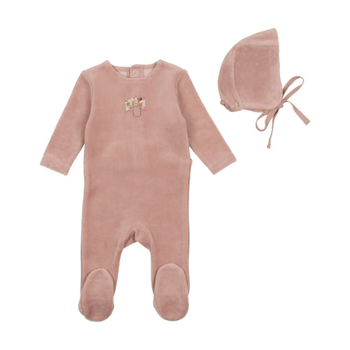 Bee and Dee Velour Button Applique 3 Pc Set - Mauve