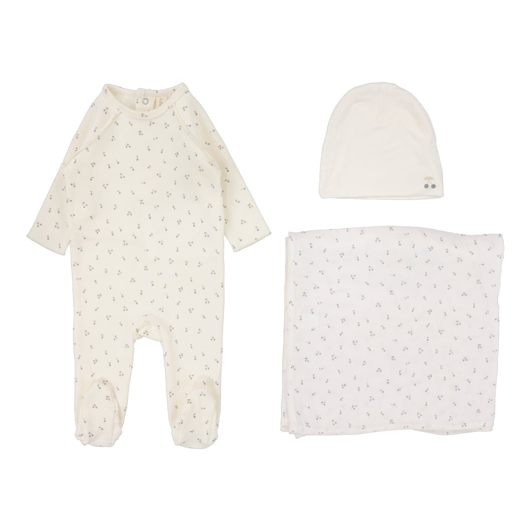 Lil Legs Cherry Print 3 Pc Set - Pale Blue