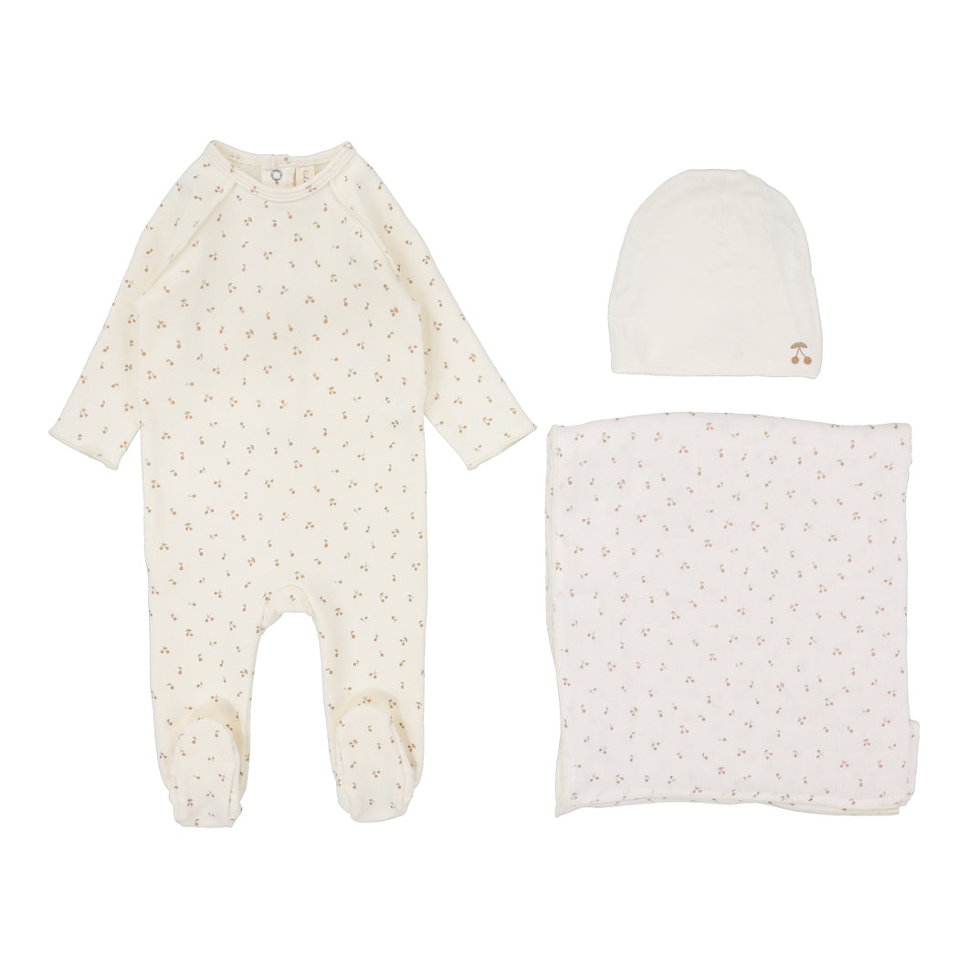 Lil Legs Cherry Print 3 Pc Set - Dusty Pink