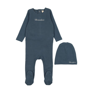 Lil Legs Cotton Work Footie & Beanie - Off Navy