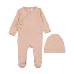 Lil Legs Brushed Cotton Wrapover Footie and Beanie - Pale Pink