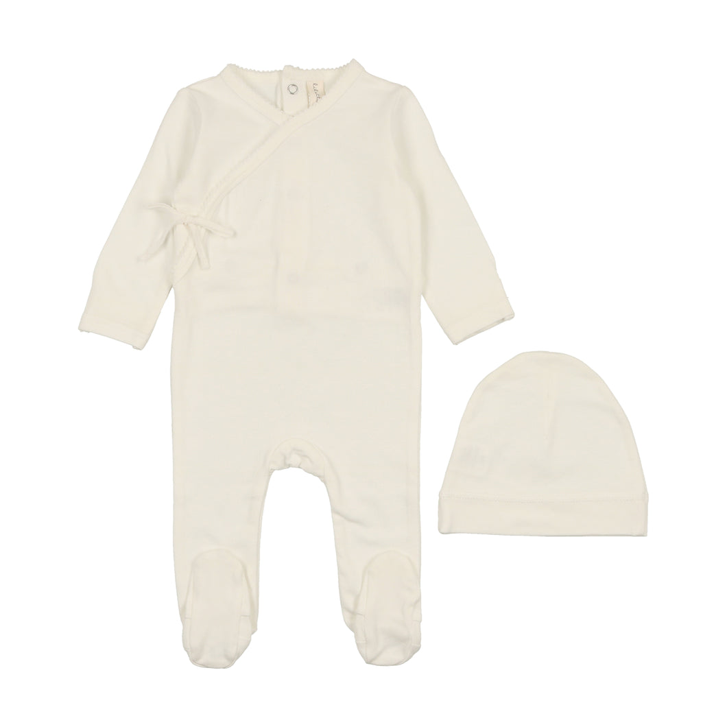 Lil Legs Brushed Cotton Wrapover Footie, Beanie & Blanket - Winter White
