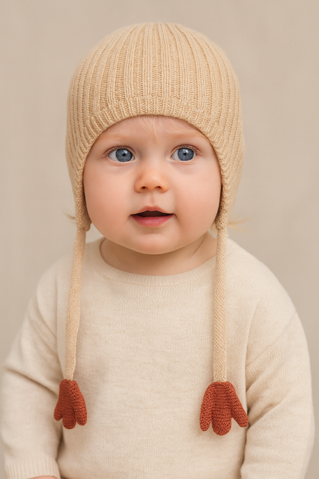 Maniere Playful Rib Bonnet - Oat - 6-12 Months