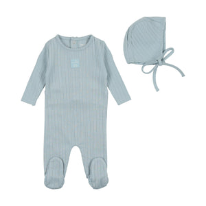 Bee and Dee Classic Pointelle Collection Footie With Bonnet - Blue Fog