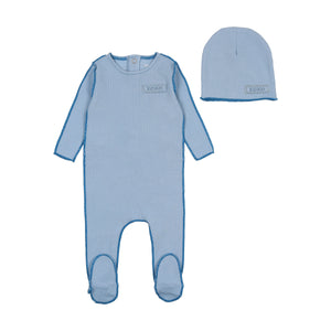 Bee & Dee Classic Ribbed Footie & Beanie - Coastal Blue